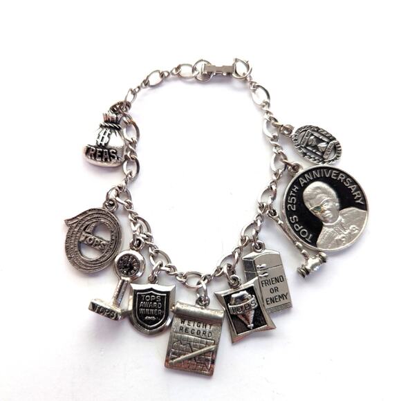 Vintage Estate Silver Tone TOPS Weight Loss Lifestyle Program Charm Bracelet - Picture 1 of 4